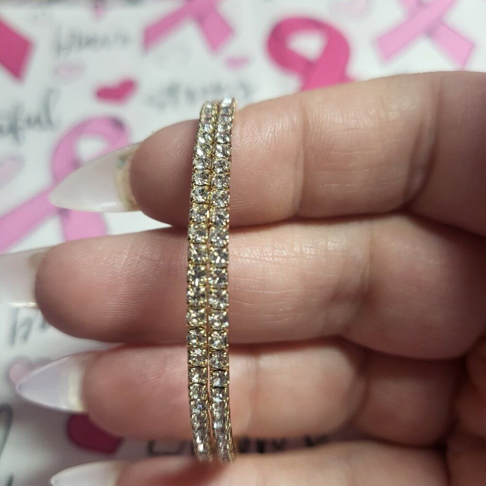 Crystal Rhinestone Gold Tone Hoops - Picture 2 of 4
